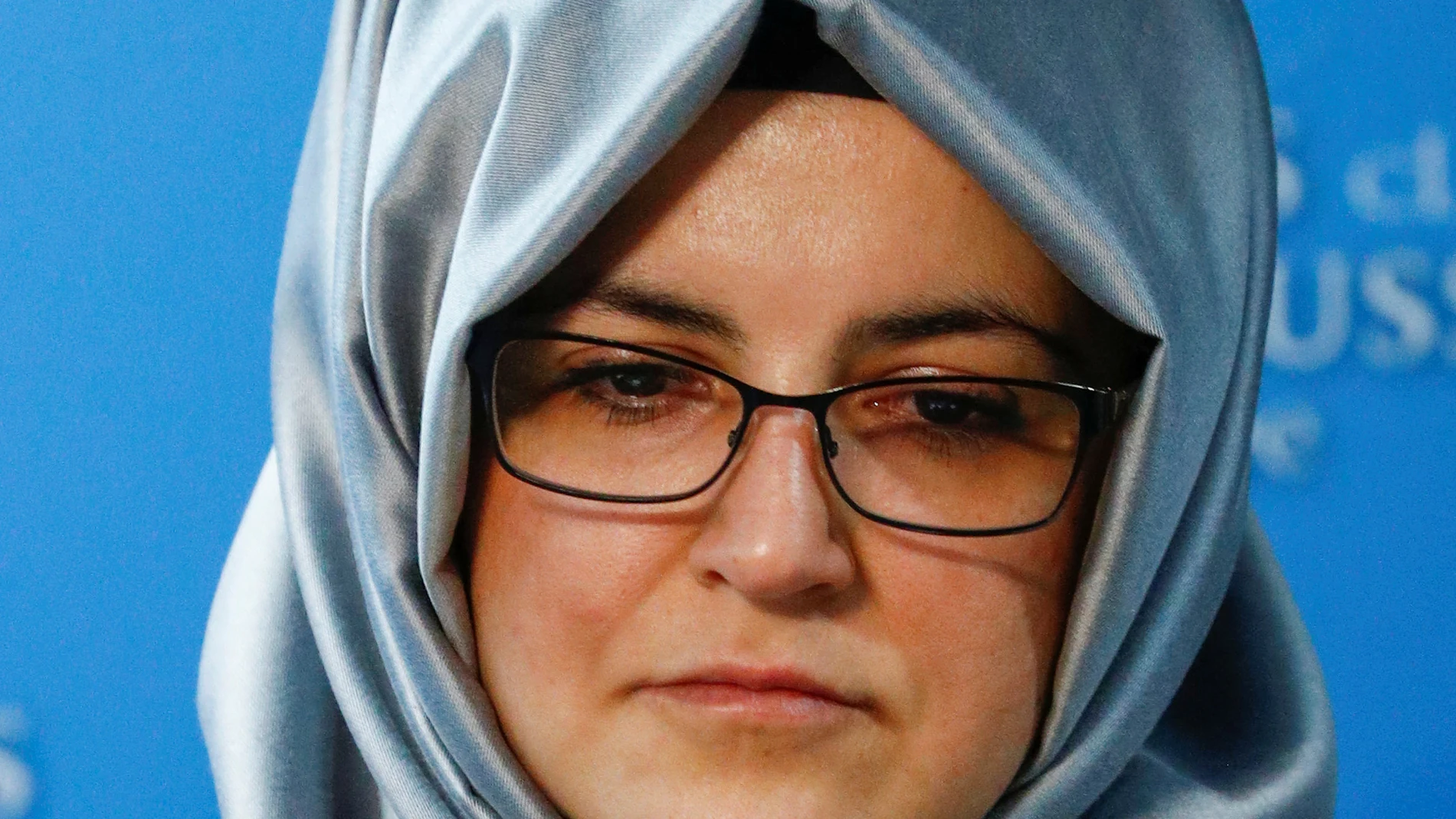 Cengiz, the fiancee of murdered journalist Jamal Khashoggi, attends a news conference in Brussels