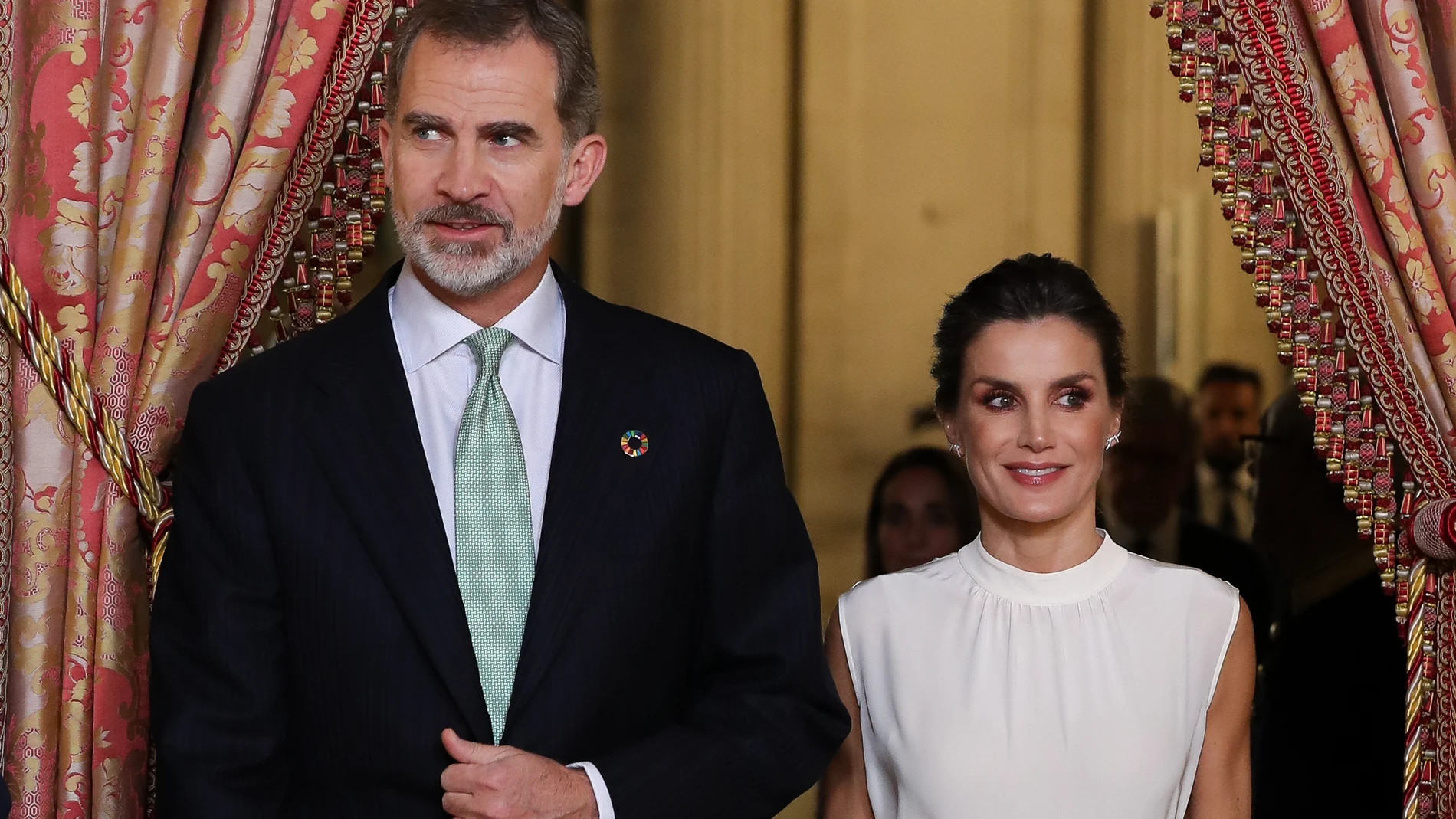 Spanish Kings Felipe VI and Letizia Ortiz during ceremonial reception for COP25 UN Climate Change participants at ZarzuelaPalace in Madrid on Monday, 02 December 2019.