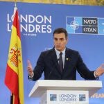 Pedro Sánchez, hoy durante la rueda de prensa en Londres. EFE/ Isabel Infantes