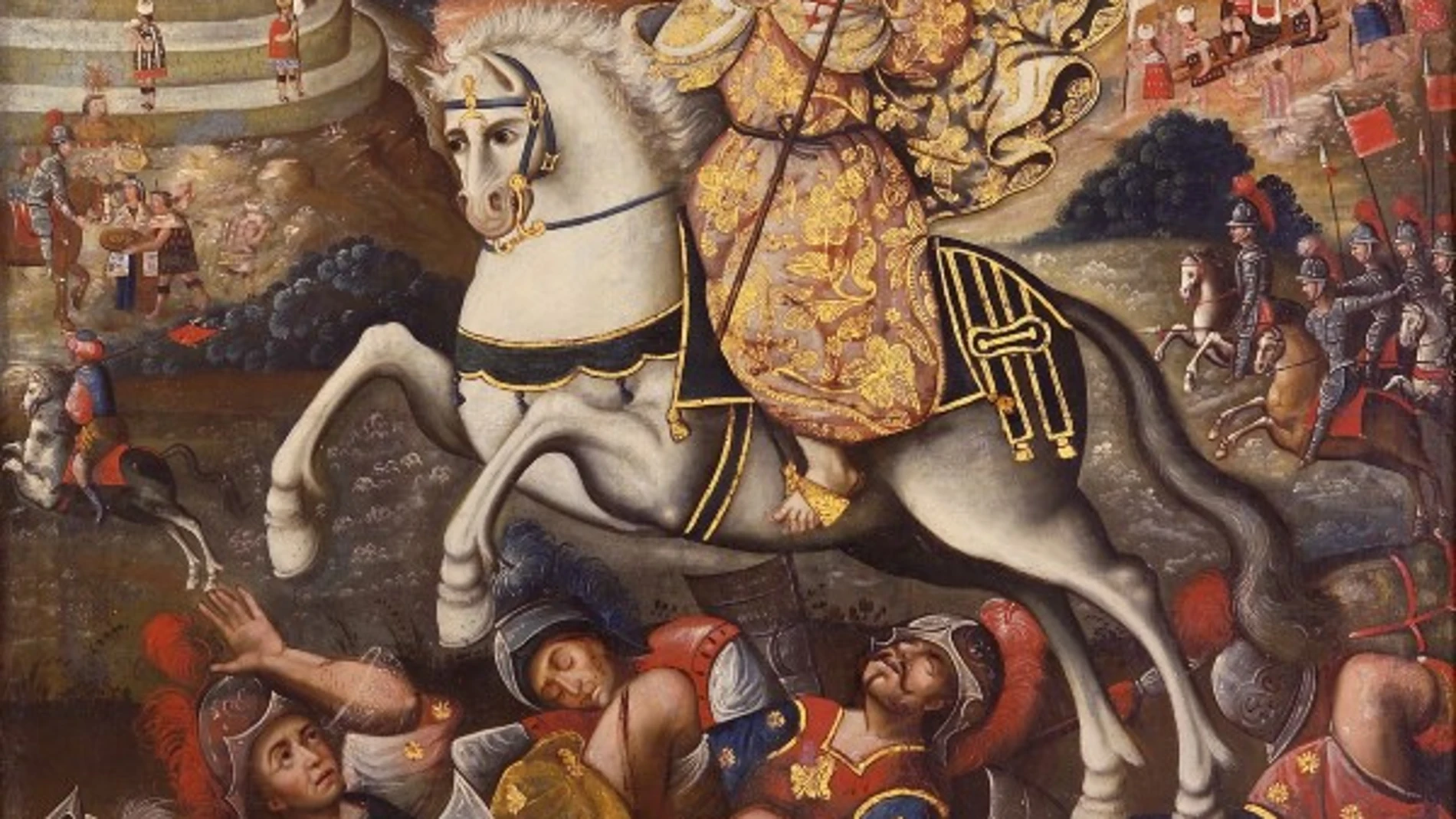 La imagen del patrón de España en la batalla del Clavijo (en una vistosa obra perteneciente a la escuela cuzqueña) ayudó a dar forma a la idea de identidad nacional