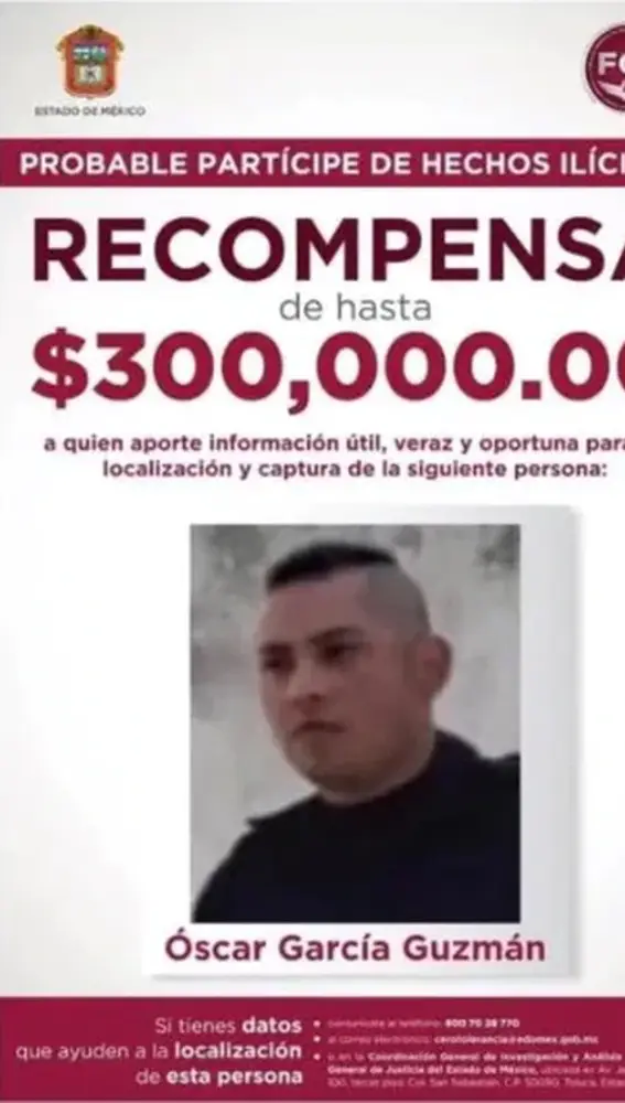 Cartel con la recompensa por la detención de Óscar García Guzmán