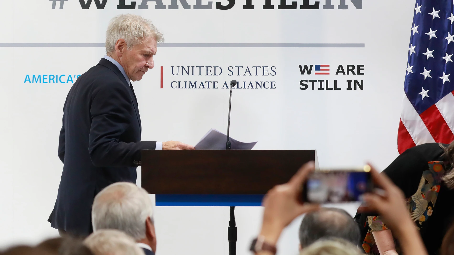 El actor estadounidense Harrison Ford durante su asistencia a la Cumbre del Clima COP25 que tiene lugar estos días en Madrid.