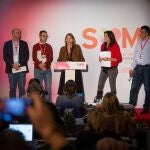 Los presidentes de las cinco comisiones que se han celebrado en el Congreso del PSC, en rueda de prensa este sábado