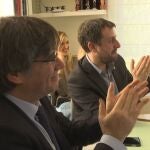 Carles Puigdemont y Toni Comí­n celebran la sentencia del TSJE sobre la inmunidad de Oriol Junqueras