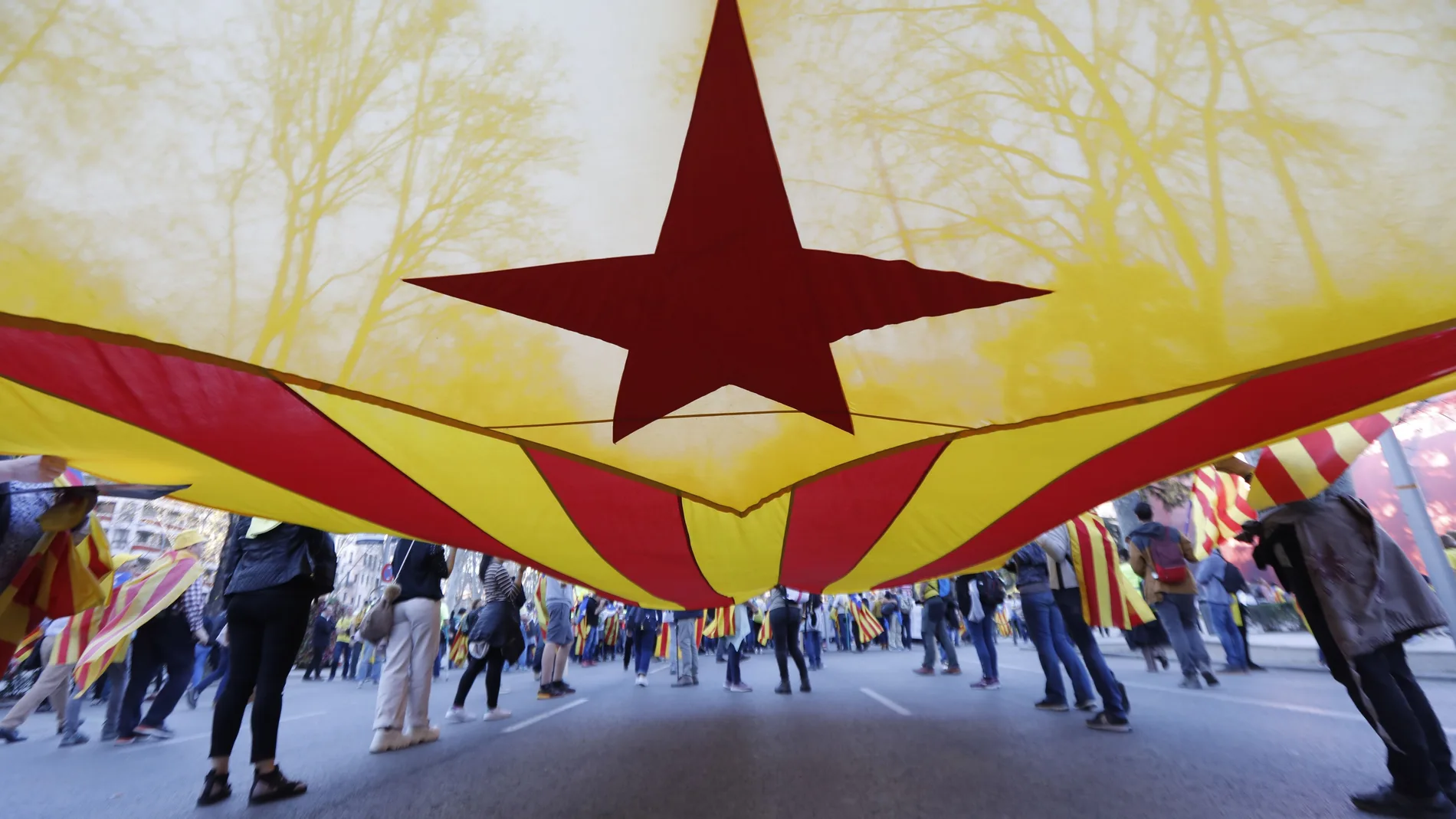 Una bandera independentista catalana en una protesta