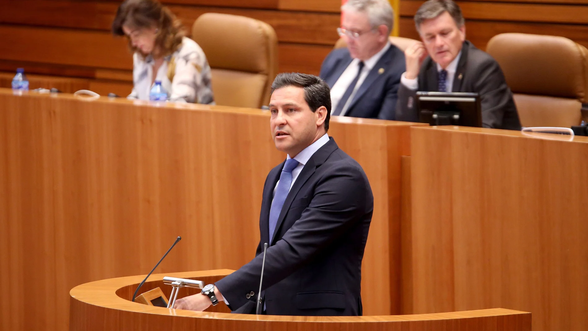El portavoz del PP en las Cortes, Raúl de la Hoz, durante una de sus intervenciones en esta legislatura desde el atril del hemiciclo