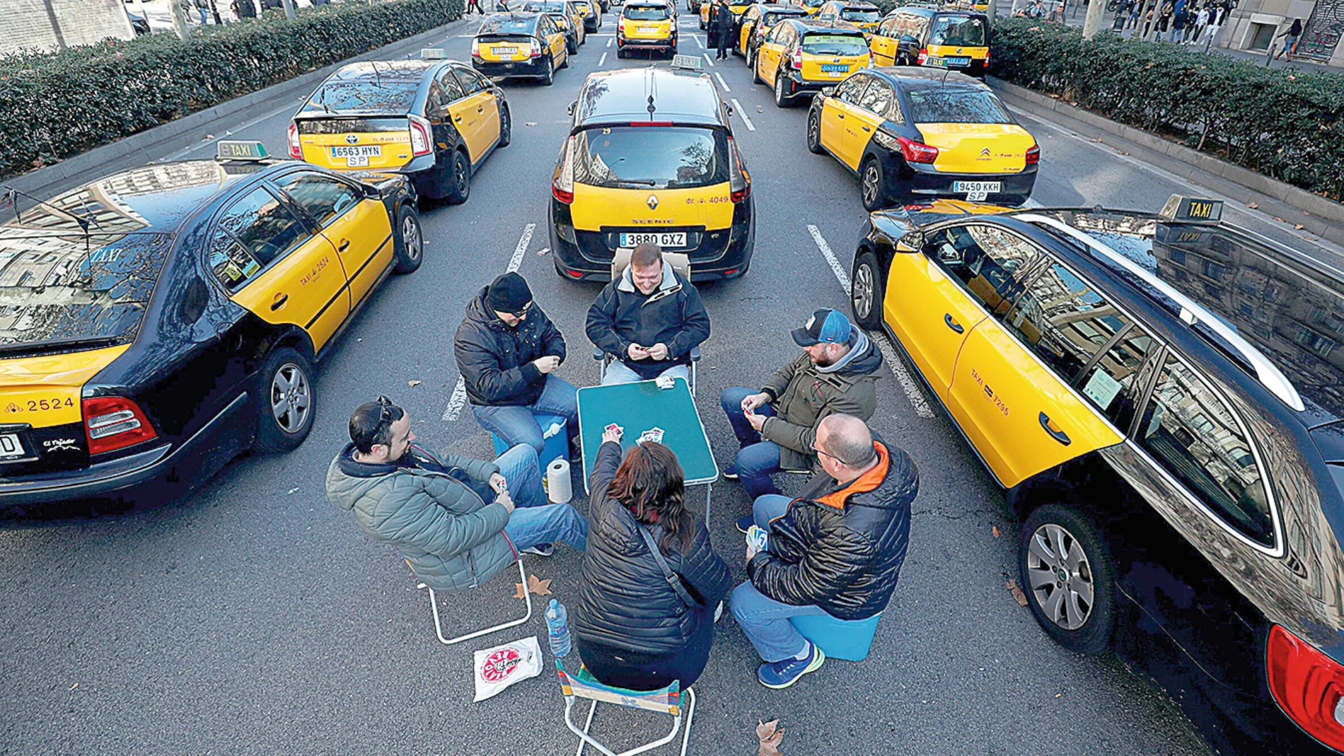 Imagen de una huelga de taxis en Barcelona