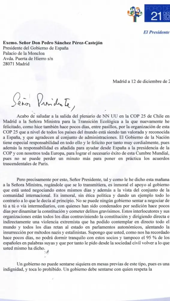 Carta de Amalio de Marichalar a Pedro Sánchez (Parte I)