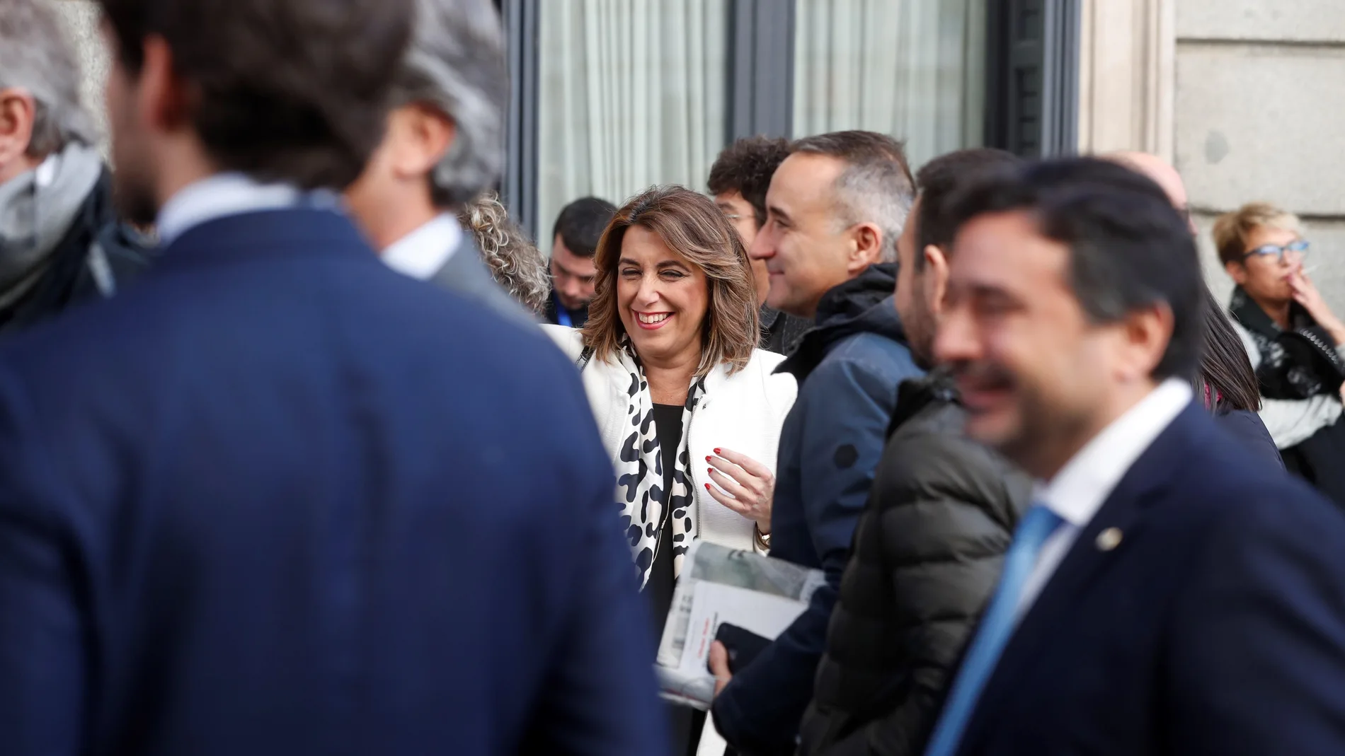 Susana Díaz, secretaria general del PSOE de Andalucía, en el Congreso de los Diputados durante el receso de la primera jornada de investidura de Pedro Sánchez