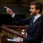 Pablo Casado durante su intervención en debate de Investidura de Pedro Sánchez