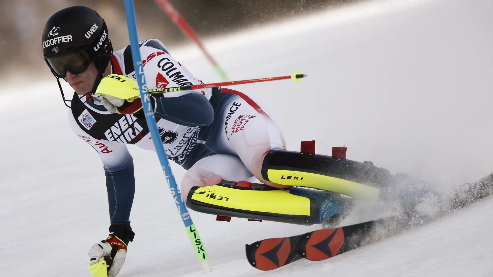 El francés Clement Noel en la Copa del Mundo de slalom masculino en Zagreb, Croacia. Foto: (AP Photo/Gabriele Facciotti)