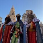 Sus Majestades, Melchor, Gaspar y Baltasar, a su llegada a la plaza Belluga de Murcia, el año pasado