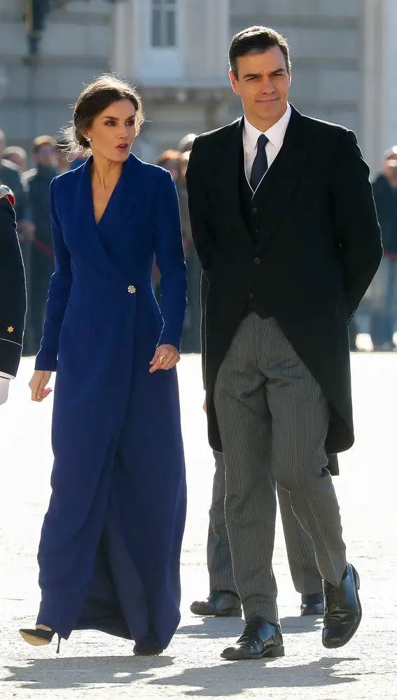 Queen Letizia Ortiz with Pedro Sanchez during the Military Easter 2020 at RoyalPalace in Madrid on Monday 6th January 2020.