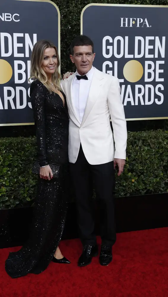 77th Golden Globe Awards - Arrivals - Beverly Hills, California, U.S., January 5, 2020 - Antonio Banderas and Nicole Kimpel. REUTERS/Mario Anzuoni
