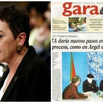La portavoz de EH Bildu junto a la portada del " Gara" de 2001 en la que entrevista a los encapuchados