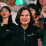 La presidenta de Taiwán, Tsai Ing Wen, durante un acto de campaña en Taipéi
