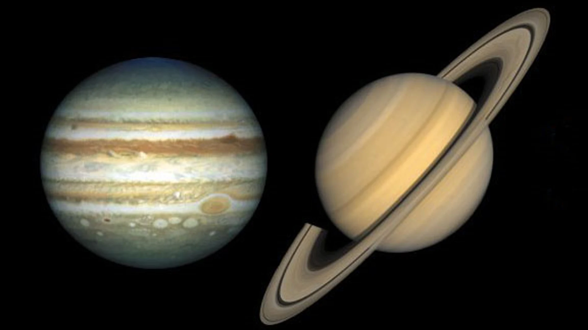 Imagen en la que aparecen Júpiter y Saturno