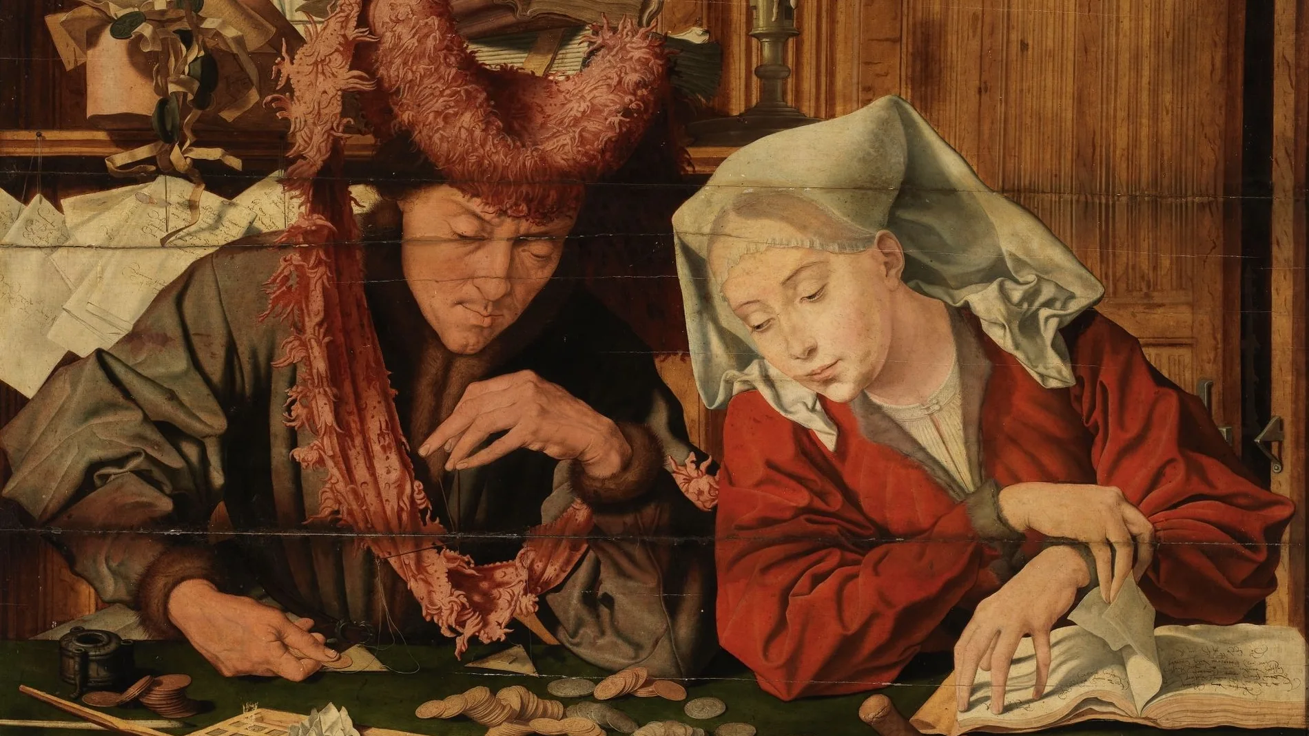 «El cambista y su mujer», de 1538, la obra más célebre de Marinus van Reymersale, un artista muy poco conocido y al que se dedica por primera vez una exposición