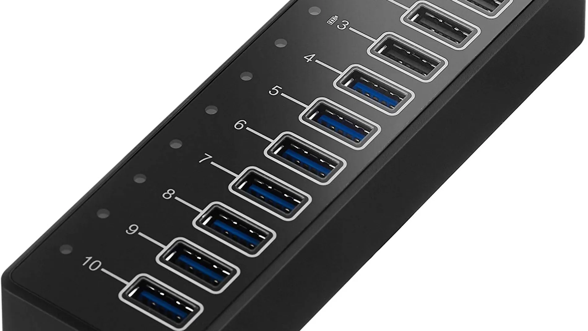 Hub de 10 puertos USB C 3.1 con adaptador de corriente, 65 W