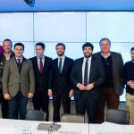 El presidente regional, Fernando López Miras, hoy en la Junta Directiva del PP en Madrid junto a Pablo Casado y Teodoro García Egea