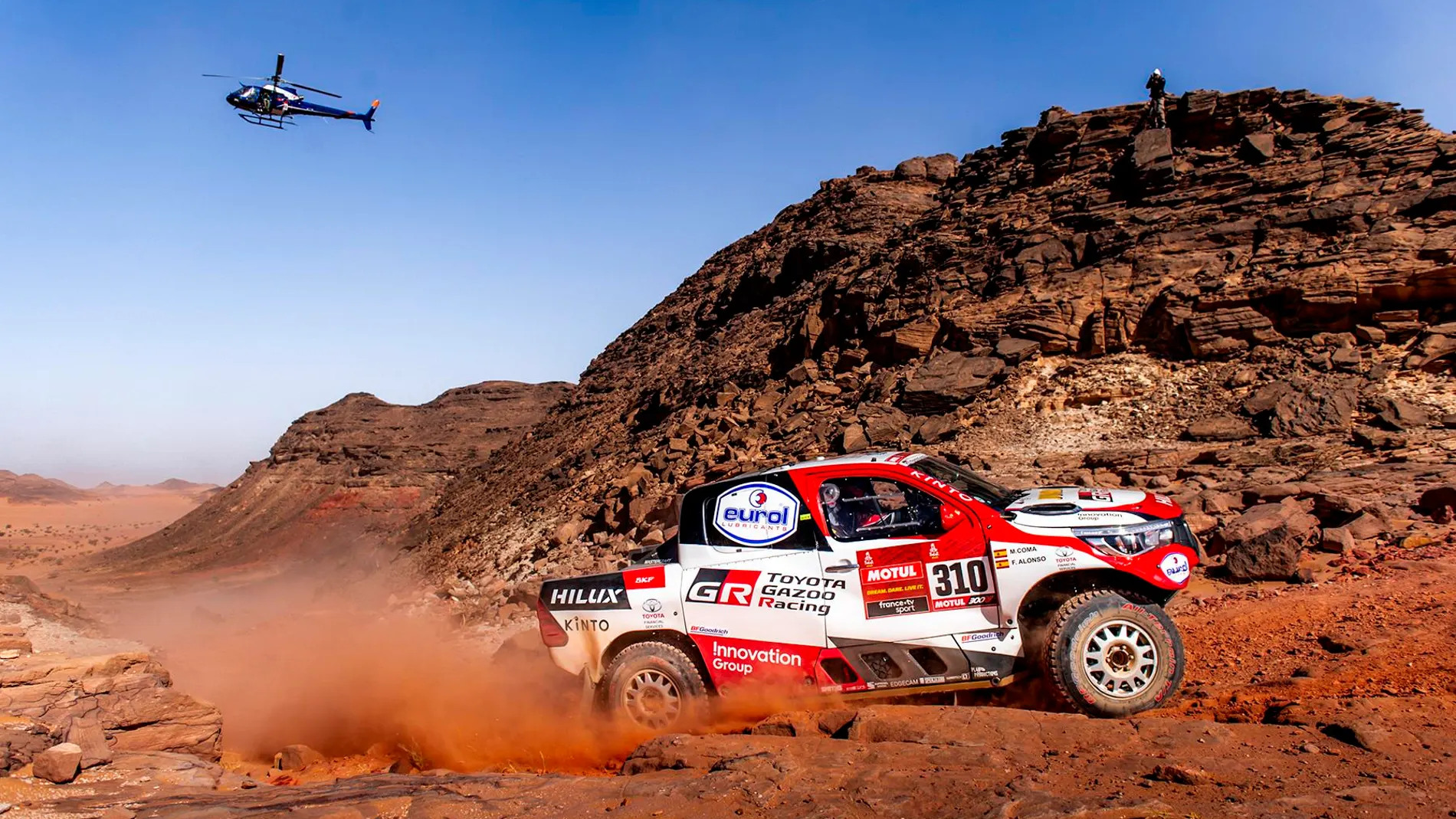 13 January 2020, Saudi Arabia, Wadi Ad-Dawasir: Toyota's Spanish driver Fernando Alonso and Spanish co-driver Marc Coma in action during stage eight of the 2020 Dakar Rally around Wadi Ad-Dawasir. Photo: Akl Yazbeck/Saudi Press Agency/dpa13/01/2020 ONLY FOR USE IN SPAIN