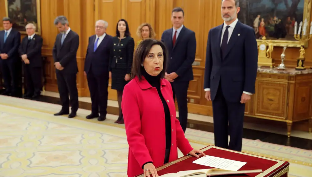 Spain's Defence Minister Margarita Robles takes the oath of office at Zarzuela Palace in Madrid