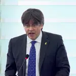 Carles Puigdemont, durante su primera intervención ante el Pleno del Parlamento Europeo el pasado martes