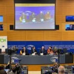 El presidente de Vox, Santiago Abascal, en el Parlamento Europeo