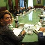 La presidenta del Congreso, Meritxell Batet, durante la primera reunión este miércoles de la Junta de Portavoces del Congreso desde la investidura