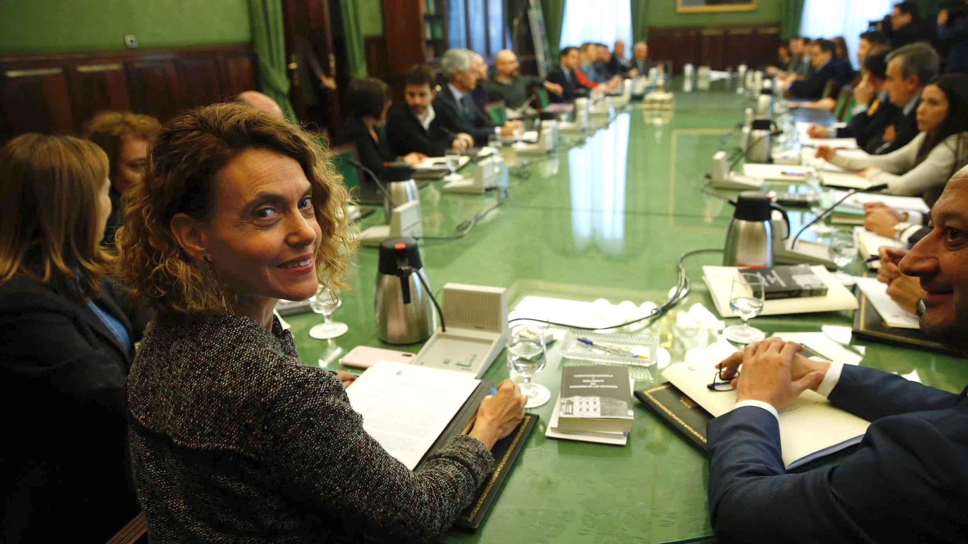 La presidenta del Congreso, Meritxell Batet, durante la primera reunión este miércoles de la Junta de Portavoces del Congreso desde la investidura