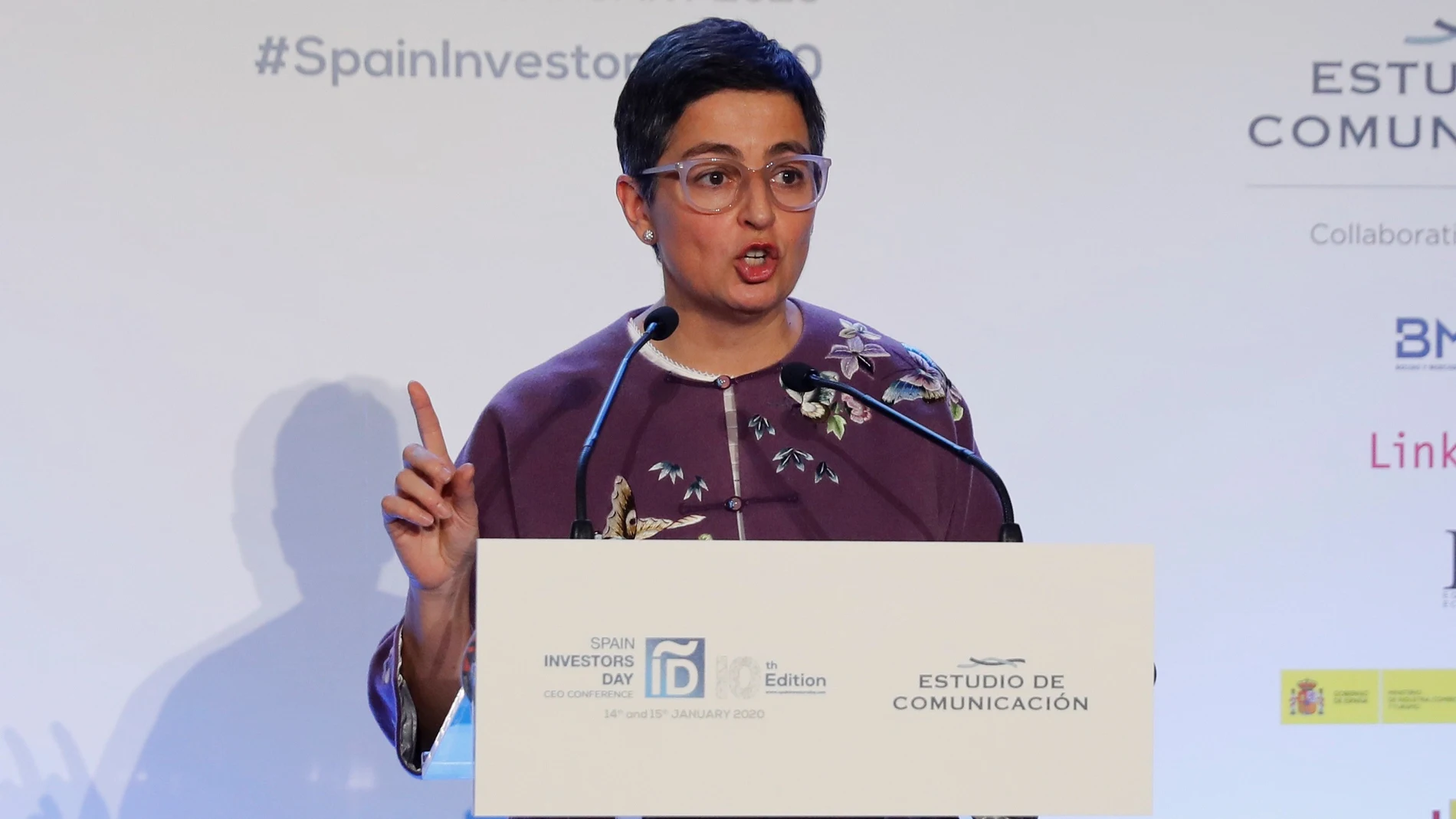 La ministra de Exteriores, Arancha Gonzalez Laya, participa este martes en la inauguración de la X edición del foro financiero internacional Spain Investors Day, que se celebra en Madrid los próximos días 15 y 16 de enero. EFE/ Ballesteros