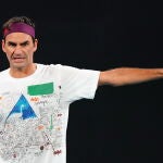 Federer, durante un entrenamiento en Melbourne