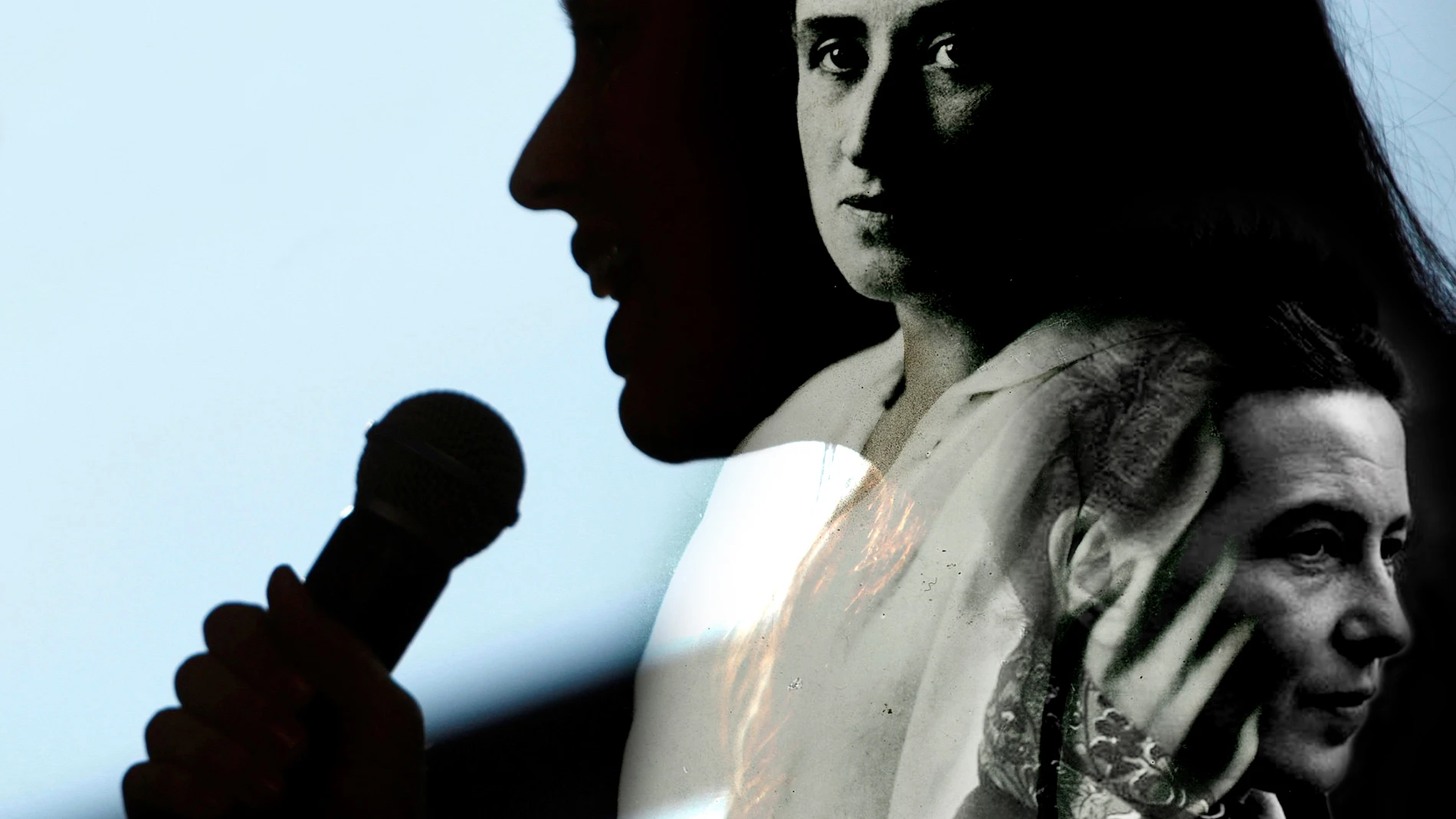 Montaje de Irene Montero con los rostros de Rosa Luxemburgo y Simone de Beauvoir