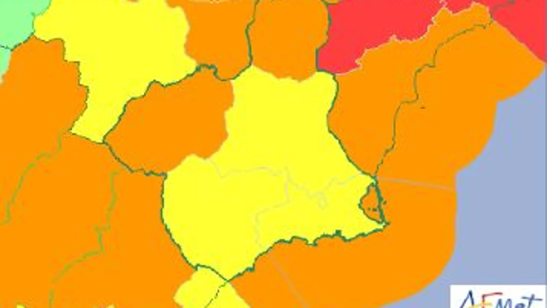 La Aemet actualiza los niveles de emergencia en la Región