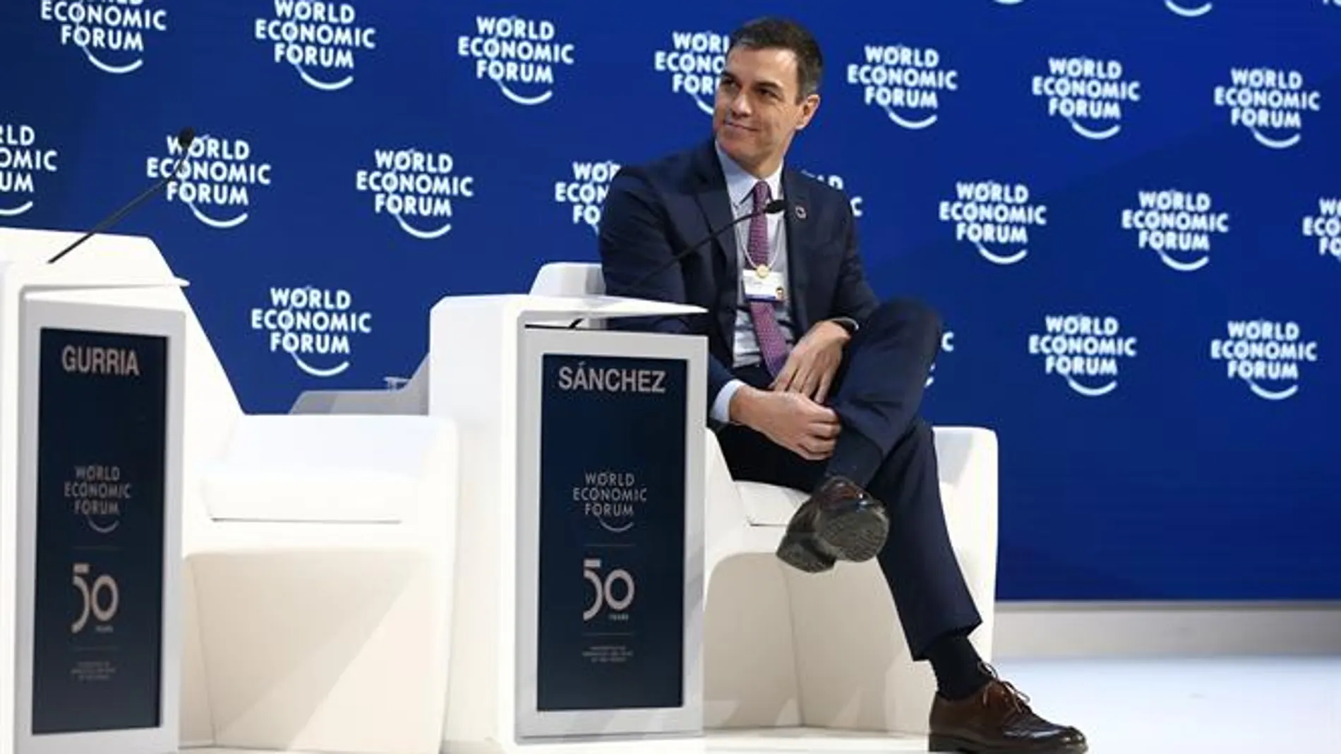 El presidente del Gobierno, Pedro Sánchez durante su intervención en el Foro Económico Mundial, en Davos (Suiza), a 22 de enero de 2020.22 enero 2020Moncloa22/01/2020