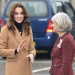 The Duchess of Cambridge arrives for a visit to Ely & Caerau Children's Centre in Cardiff. *** Local Caption *** .