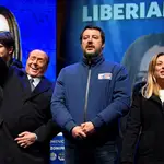Los tres líderes de la derecha Italiana: Silvio Berlusconi (Forza Italia), Matteo Salvani (Liga) y Giorgia Meloni (Hermanos de Italia)