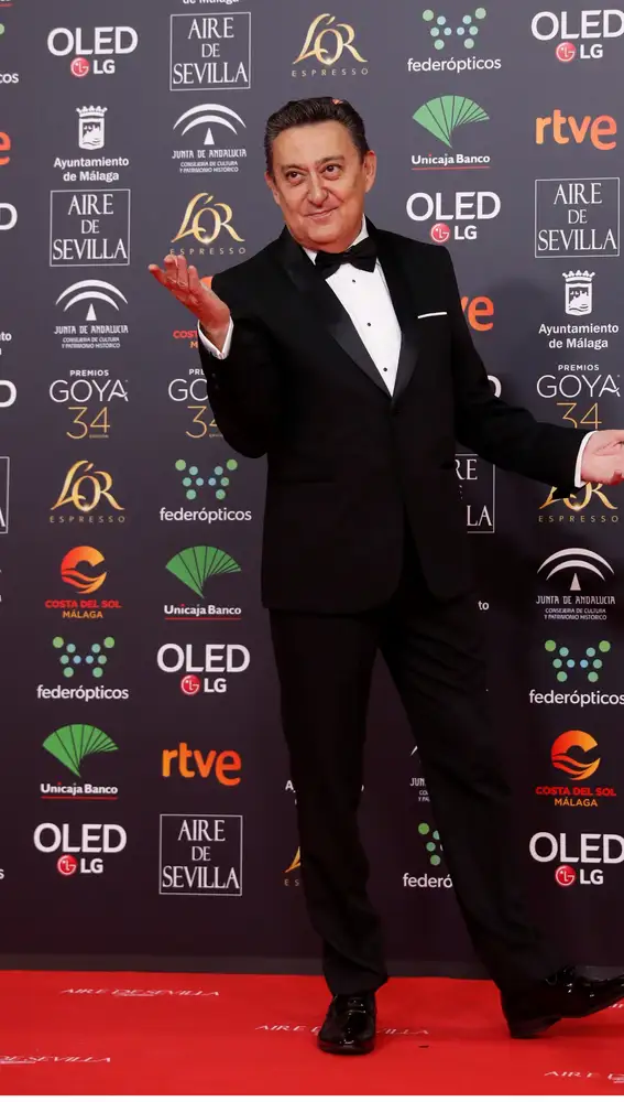 El actor Mariano Peña a su llegada a la entrega de los Premios Goya 2020 que se celebra esta noche en el Palacio de los Deportes José María Martín Carpena de Málaga.