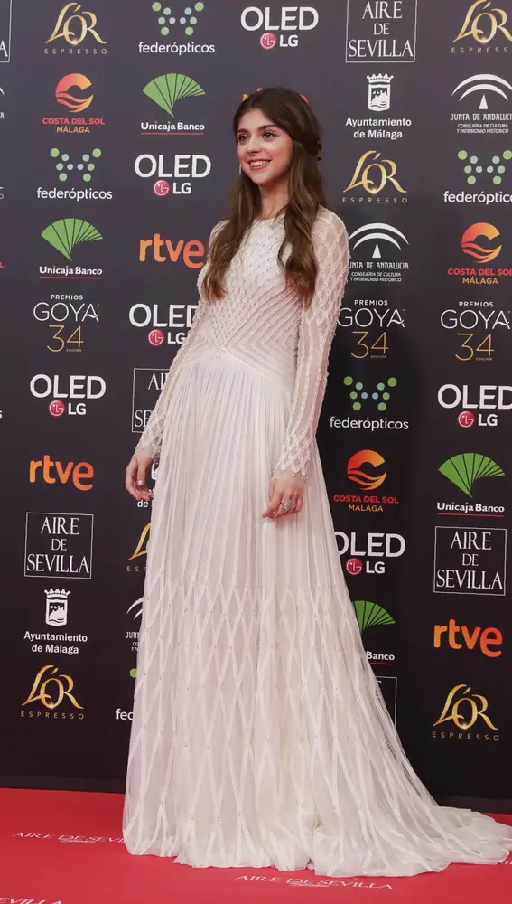 La actriz Carmen Arrufat posa para la alfombra roja de los Premios Goya 2020, que se celebra en Málaga.