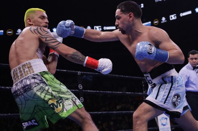 Danny Garcia punches Ukraine's Ivan Redkach during the second round of a welterweight boxing match Saturday, Jan. 25, 2020, in New York. Garcia won the fight. (AP Photo/Frank Franklin II)