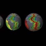 Fotogramas de una animación hecha para representar la hipótesis de la expansión terrestre.