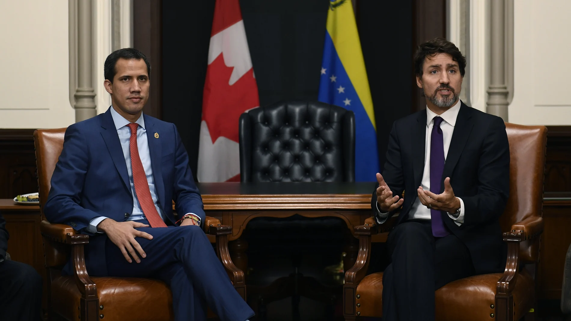 Justin Trudeau, durante su reunión con Guaidó