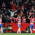 Los jugadores del Granada celebran el primer gol del equipo granadino