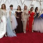 Actresses who voice the character of Elsa in Disney's Frozen movie (L to R) Maria Lucia Heiberg Rosenberg, Willemijn Verkaik, Takako Matsu, Carmen Garcia Saenz, Lisa Stokke, Kasia Laska, Anna Buturlina, Gisela and Gam Wichayanee pose on the red carpet during the Oscars arrivals at the 92nd Academy Awards in Hollywood, Los Angeles, California, U.S., February 9, 2020. REUTERS/Eric Gaillard
