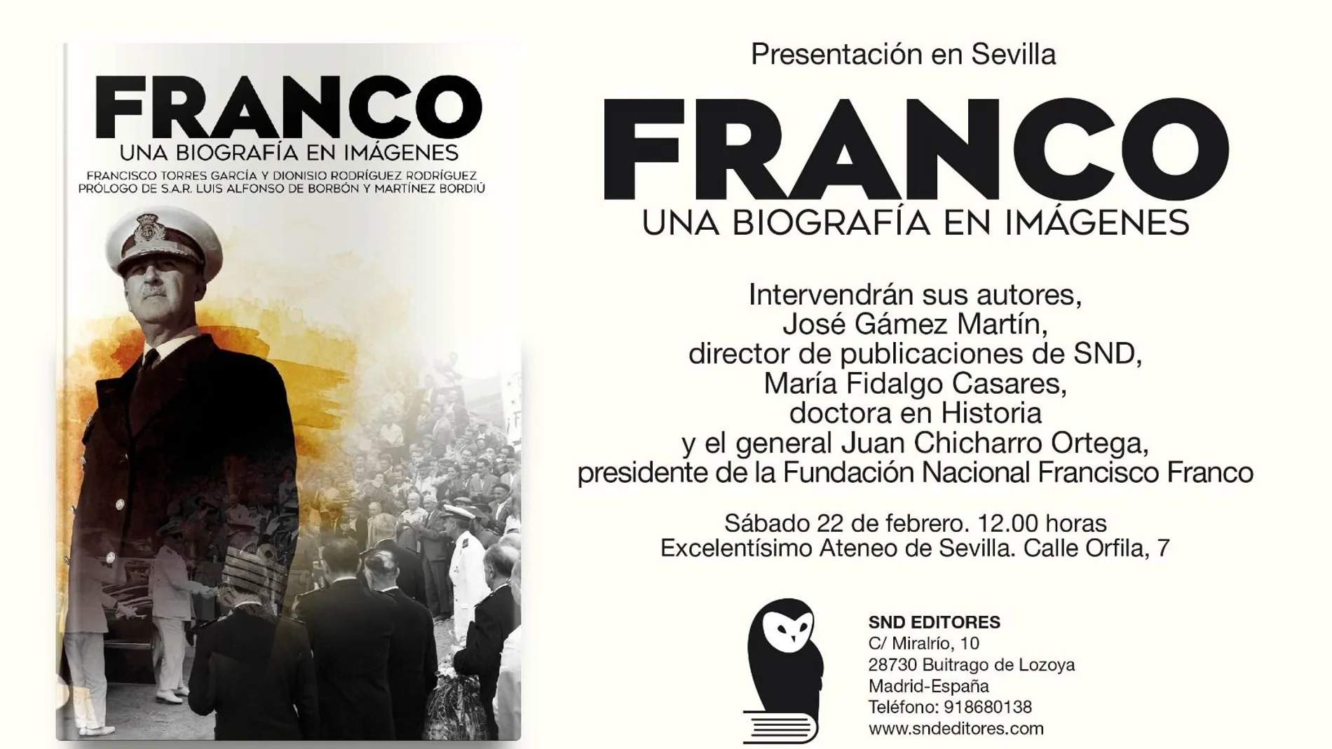 Portada y cartel de presentación del libro sobre Franco en Sevilla