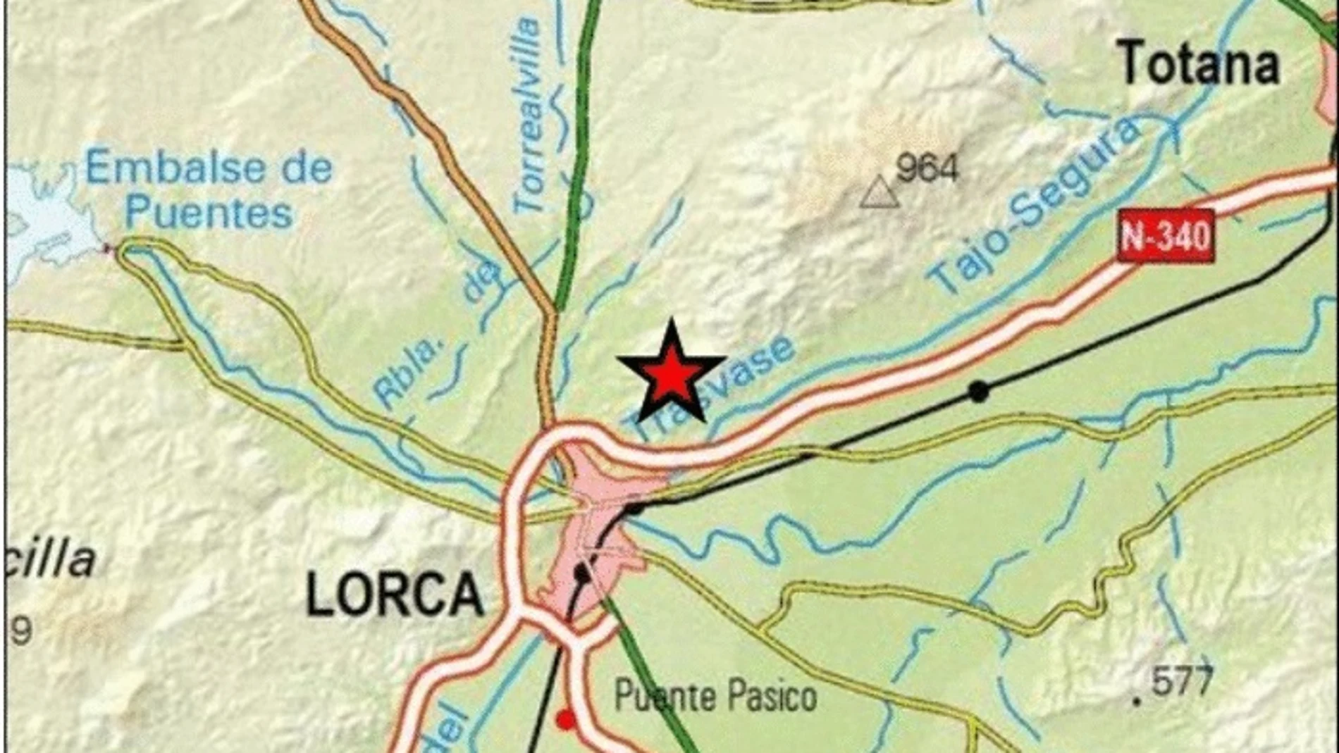 Imagen del lugar del epicentro, en un mapa2/10/2020