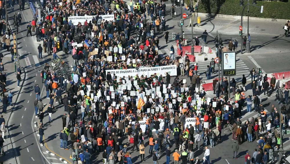 Manifestación de los agricultores en Valencia el 14 de febrero de 2020