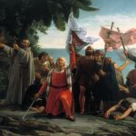 La llegada de Cristóbal Colón a América, en una pintura de Dióscoro Puebla