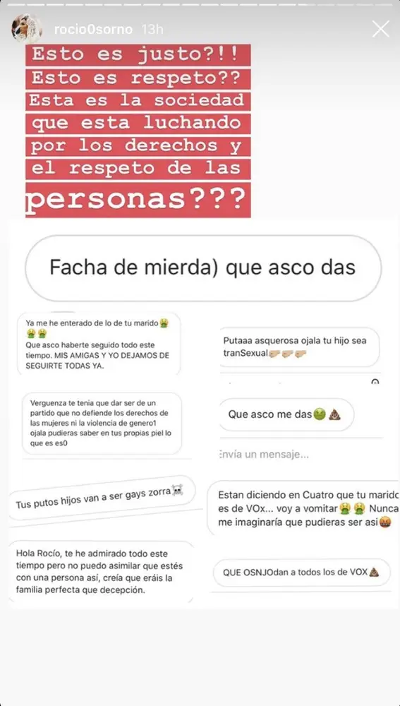 Rocío Osorno estalla en Instagram tras los insultos de &quot;facha de mierda, qué asco das”
