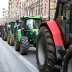 Manifestacion de agricultores con tractores a su entrada en Granada